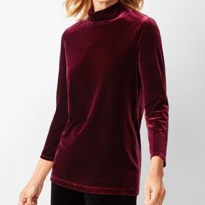 Talbots Deep Red Velvet Mockneck Top Size M